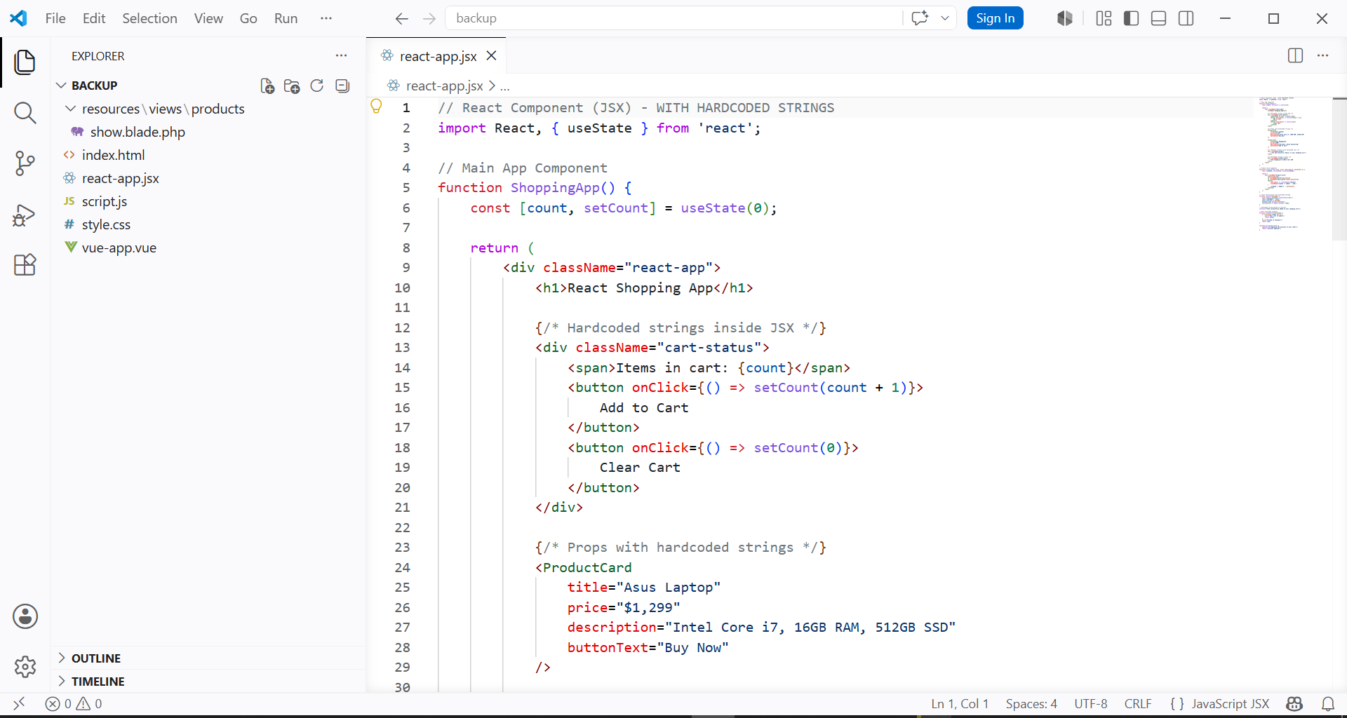 React component before i18n migration
